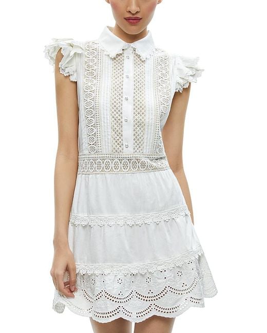 alice and olivia white embroidered dress Women Size 6 Alice + Olivia White Embroidered Detail Viscose Dress main image 0