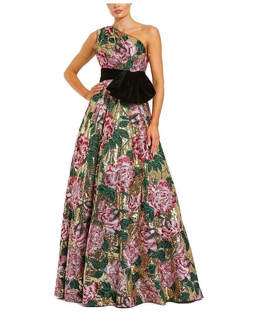 Mac Duggal Multicolor One Shoulder Sequin Ballgown With Velvet Bow