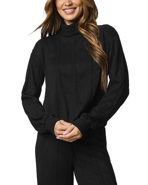 Splendid Black Cable Lounge Turtleneck Top