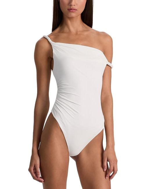 Alice + Olivia White Bianca Twist Shoulder Bodysuit