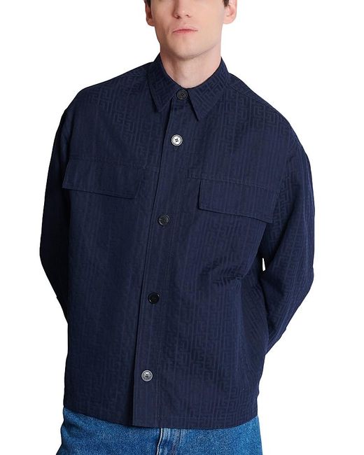 Balmain Blue Monogram Print Overshirt Jacket for men