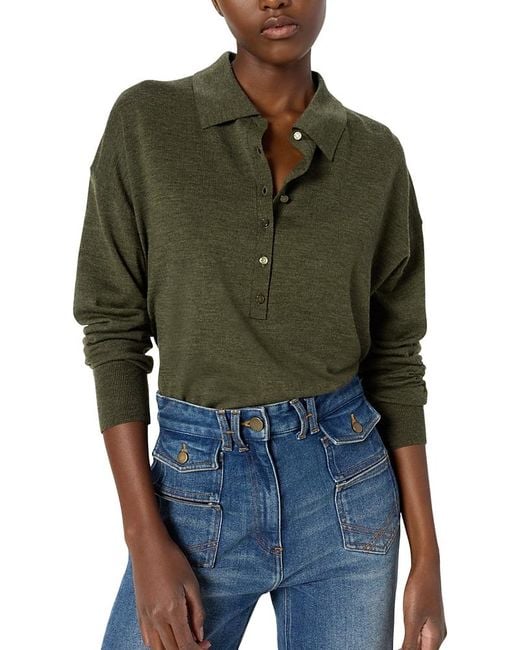 Gerard Darel Green Emeline Merino Wool Polo Sweater