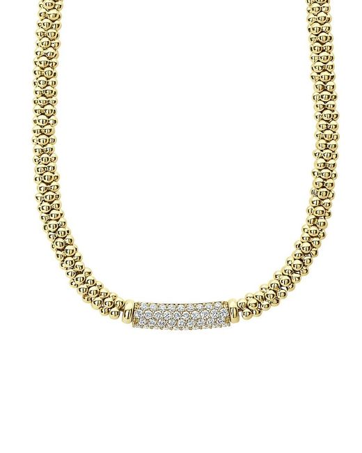Lagos Metallic 18K Caviar Diamond Pave Station Beaded Collar Necklace, 16