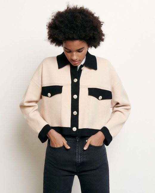 Sandro Cher Cropped Cardigan in Natural 