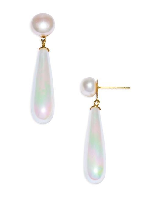 Shashi White Imitation Linear Drop Earrings
