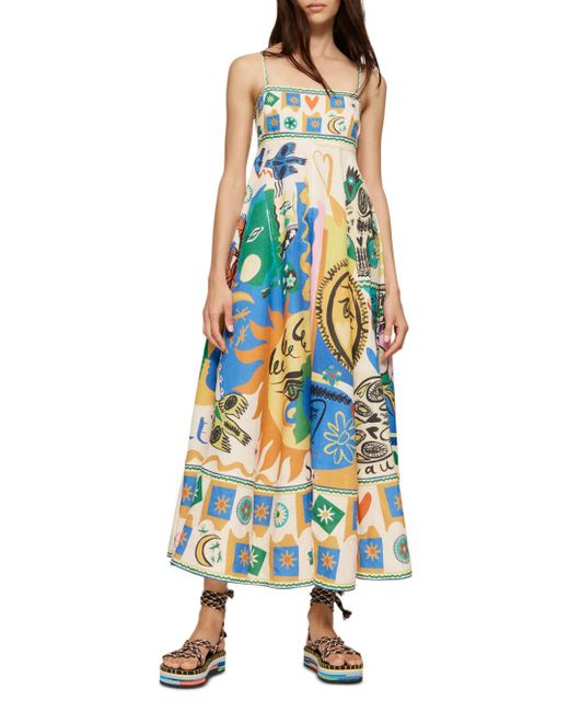 ALÃMAIS Soleil Printed Linen Maxi Dress in Blue | Lyst