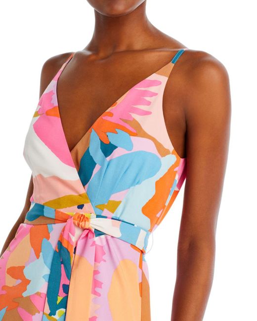 Aqua Floral Print Maxi Dress in Red | Lyst