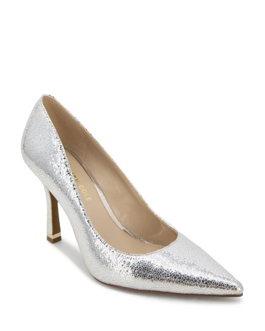 Cole Leather Romi Pointed Toe High Heel Pumps in Silver
