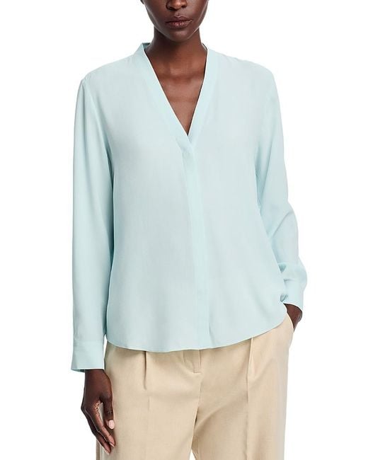 Eileen Fisher Blue Silk V Neck Shirt