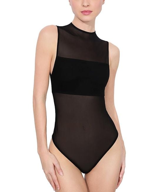 Alice + Olivia Black Bandeau Trim Mesh Bodysuit