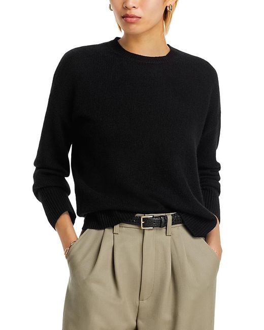 Aqua Black Cashmere Drop Shoulder High Low Crewneck Sweater