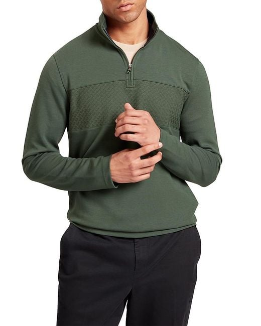 Ted Baker Green Simonea Textured Panel Half Zip Sweatshirt for men
