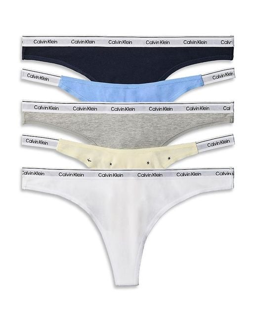 Calvin Klein Women's Blue Mixed Thong Pack Of 5