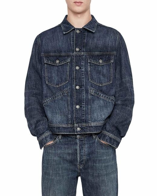 AllSaints Blue Denim Trucker Jacket for men