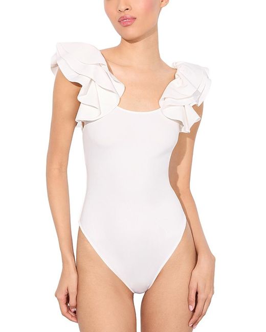 Alice + Olivia White Tawny Ruffle Sleeve Bodysuit