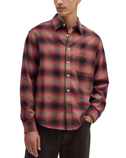 NN07 Red Deon Long Sleeve Button Front Flannel Shirt for men