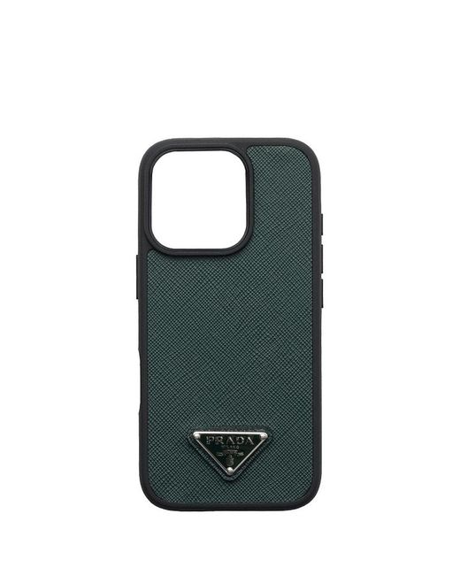 Prada Green Saffiano Leather Case For Iphone 16 Pro