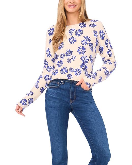 Cece Blue Flower Print Sweater