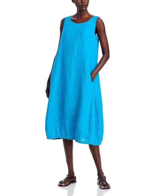 Eileen Fisher Washed Linen Delave Lantern Dress in Blue Lyst