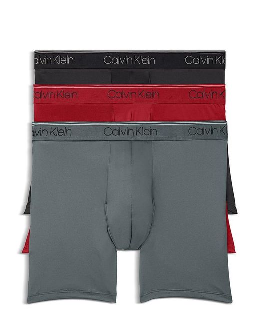 Calvin Klein Gray Microfiber Stretch Wicking Boxer Briefs, Pack Of 3 for men
