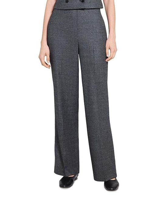 Theory Gray Wool Wide Leg Pull On Pants