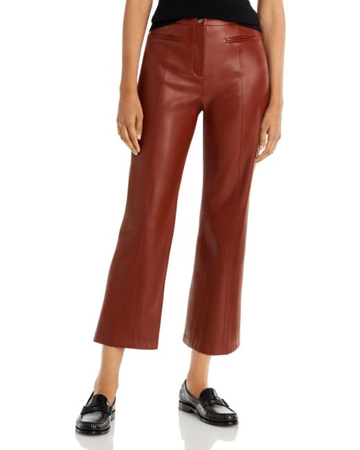 T Tahari Faux Leather Cropped Bootcut Pants in Chestnut (Red) | Lyst