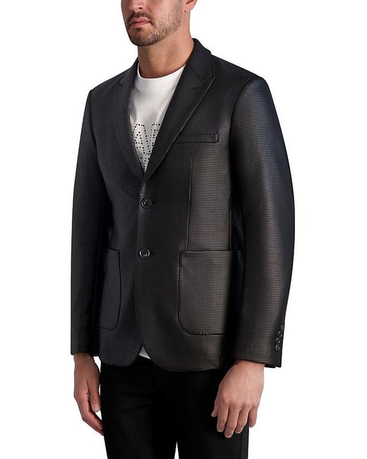 Karl Lagerfeld Black Karl Lagerfeld Paris Glossy Textured Houndstooth Slim Fit Blazer for men