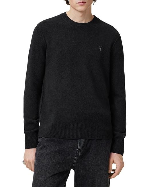 AllSaints Black Statten Regular Fit Crewneck Sweater for men