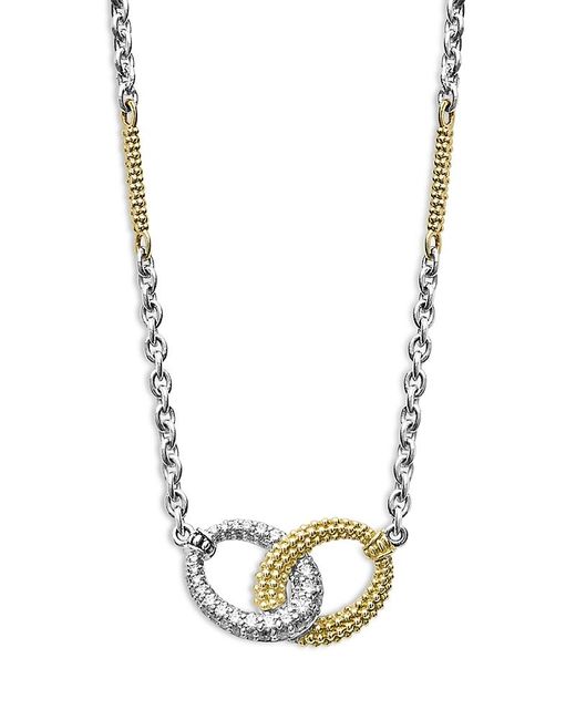 Lagos Metallic 18K & Sterling Caviar Lux Diamond Interlocking Circle Pendant Necklace, 16-18