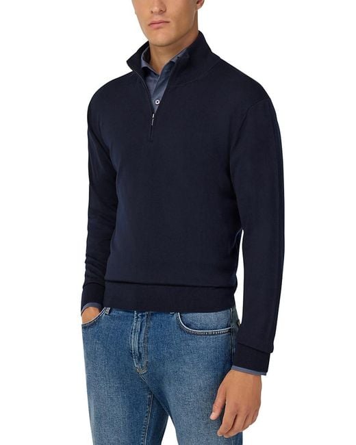 Boggi Blue Extra Fine Merino Wool Half Zip Sweater for men