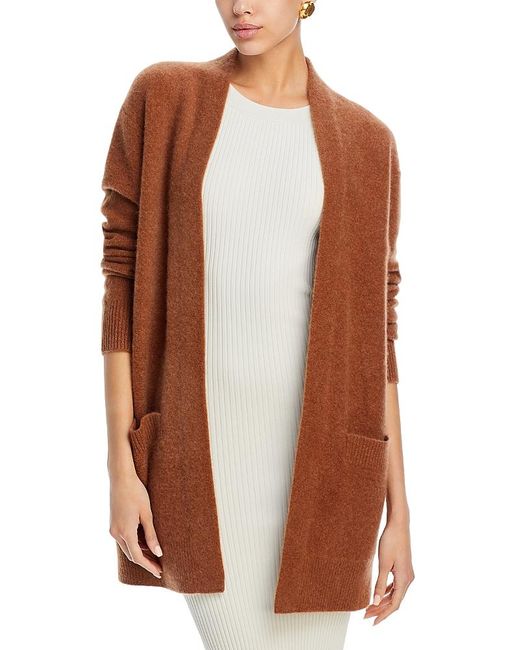 C by Bloomingdale's Cashmere Brown Open Front Brushed Cashmere Cardigan