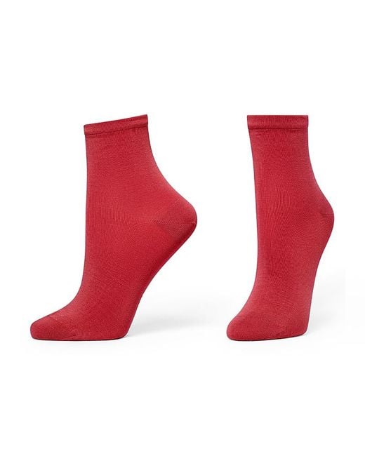 Hue Red Sleek Lightweight Crew Socks