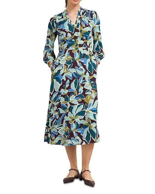 Hobbs Blue Lea Printed Midi Dress