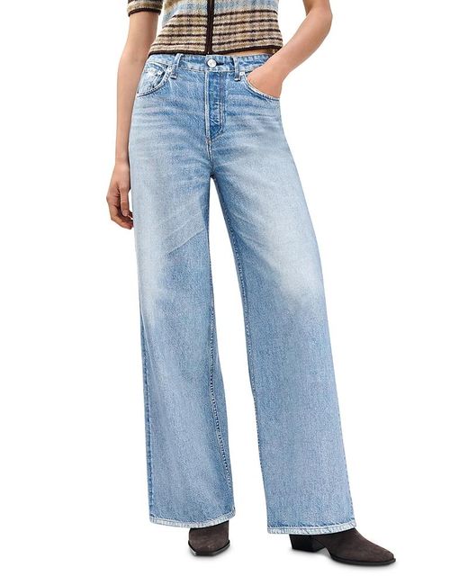 Rag & Bone Blue Miramar Sofie Full Length Cotton Terry Wide Leg Sweatpant Jeans
