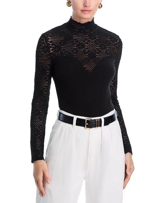 Aqua Black Open Knit Long Sleeve Turtleneck Top