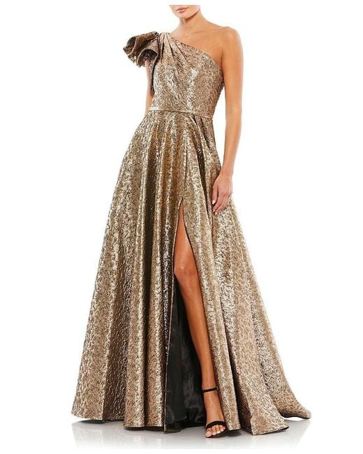 Mac Duggal Natural One-Shoulder Metallic Ballgown