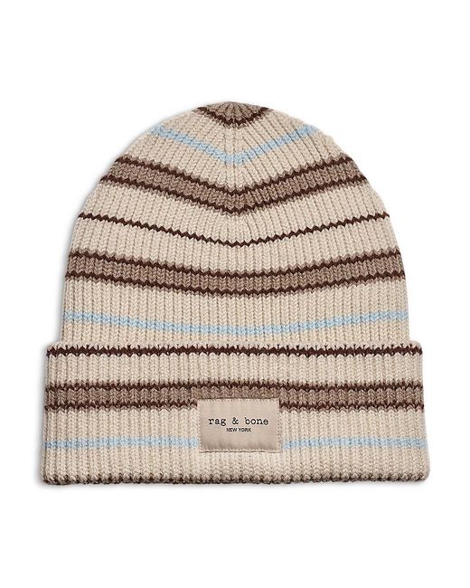 Rag & Bone Natural Blake Multi Stripe Knit Wool Blend Beanie
