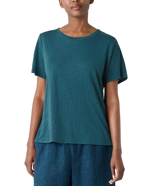 Eileen Fisher Blue Linen Jersey Crewneck Tee