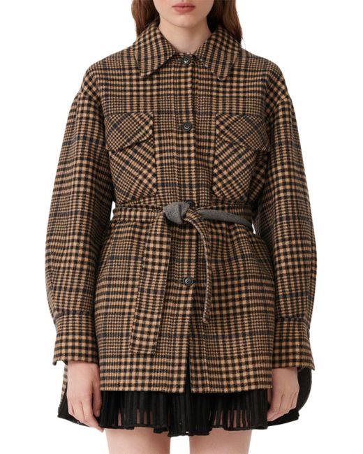 maje belted houndstooth coat