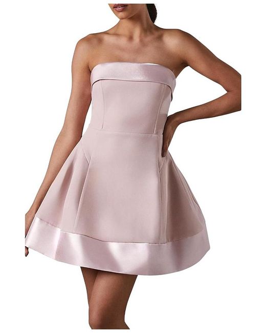 Coast Women's Pink Bandeau Satin Detail Pleated Mini Dress