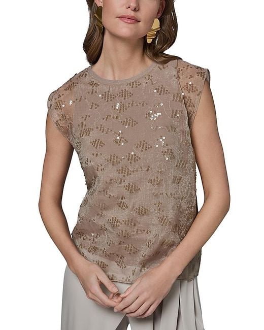Donna Karan Gray Sequin Overlay Top