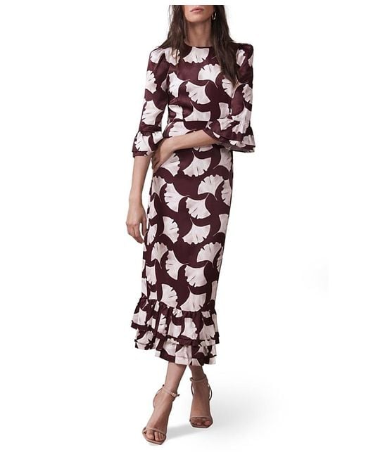Mint Velvet Leaf Print Midi Dress in Red | Lyst Mint Velvet Leaf Print Midi Dress in Red | Lyst