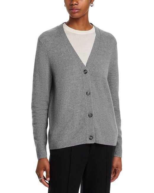 C by Bloomingdale's Cashmere Women's Gray Grandmother Cashmere V