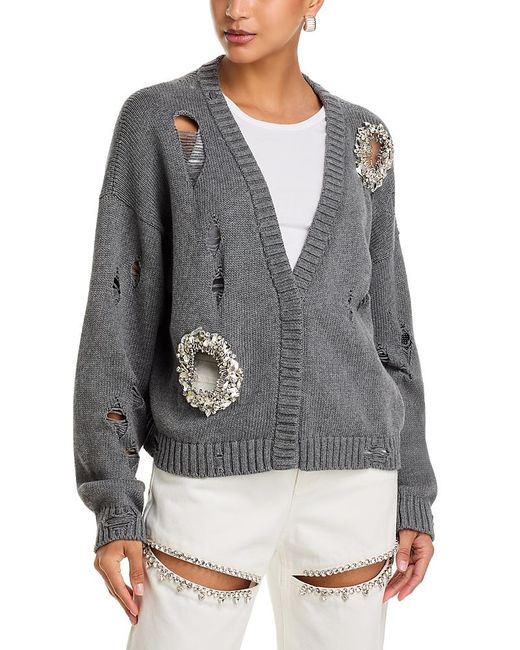 Area Gray Distressed Rhinestone Cardigan
