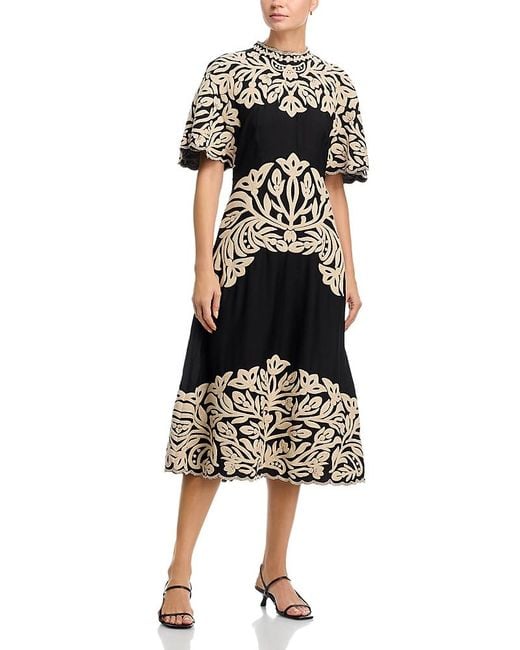 Sea Black Alexandra Embroidered Midi Dress