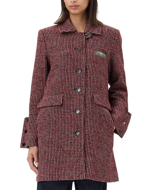 Ganni Red Woollen Check Midi Jacket