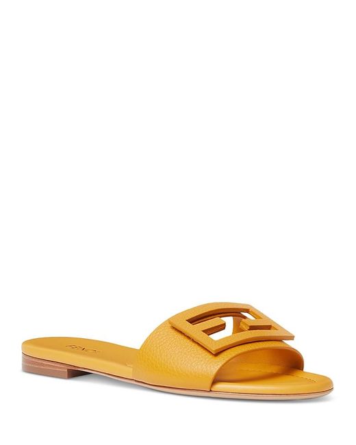 Fendi Yellow Leather Slide Sandals