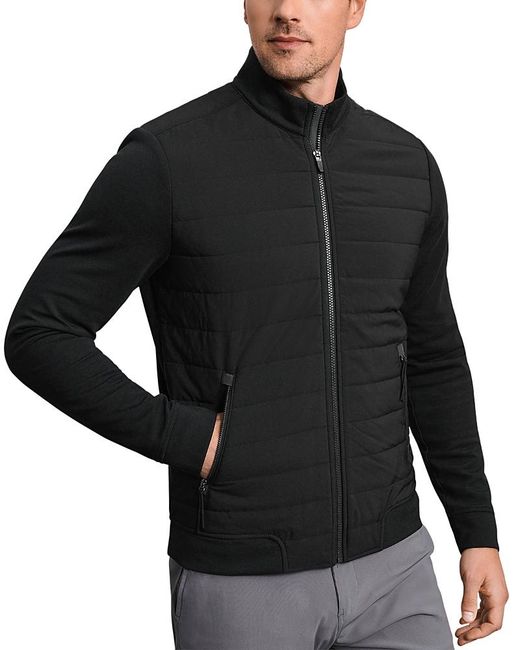 Rhone Black Stand Collar Quilted Zip Panel Jacket for men