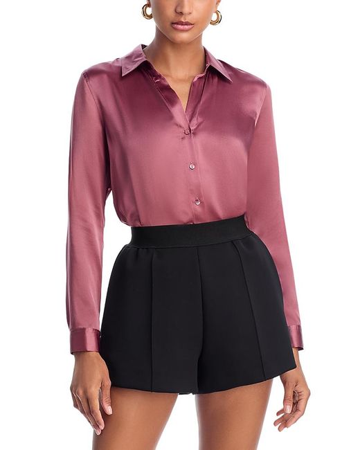 L'Agence Red Tyler Silk Button Front Blouse