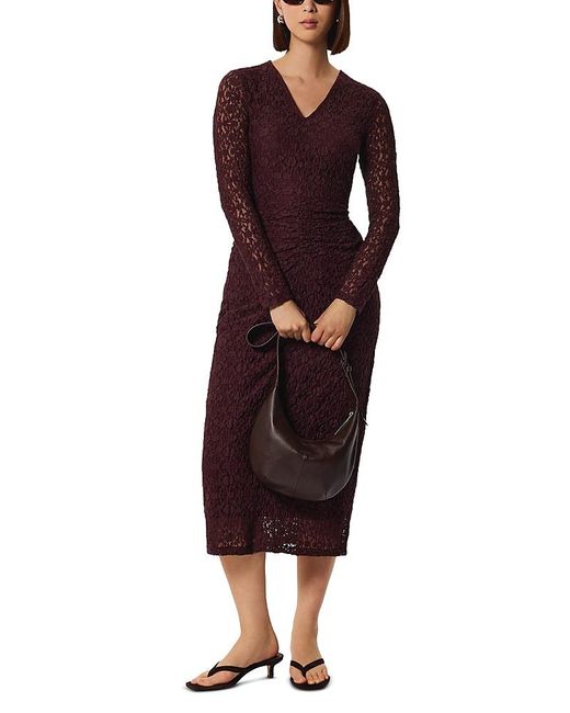 whistles red lace dress Whistles Ruched Bodice Lace Dress in Red